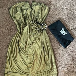 Golden mini dress size M w/ free clutch